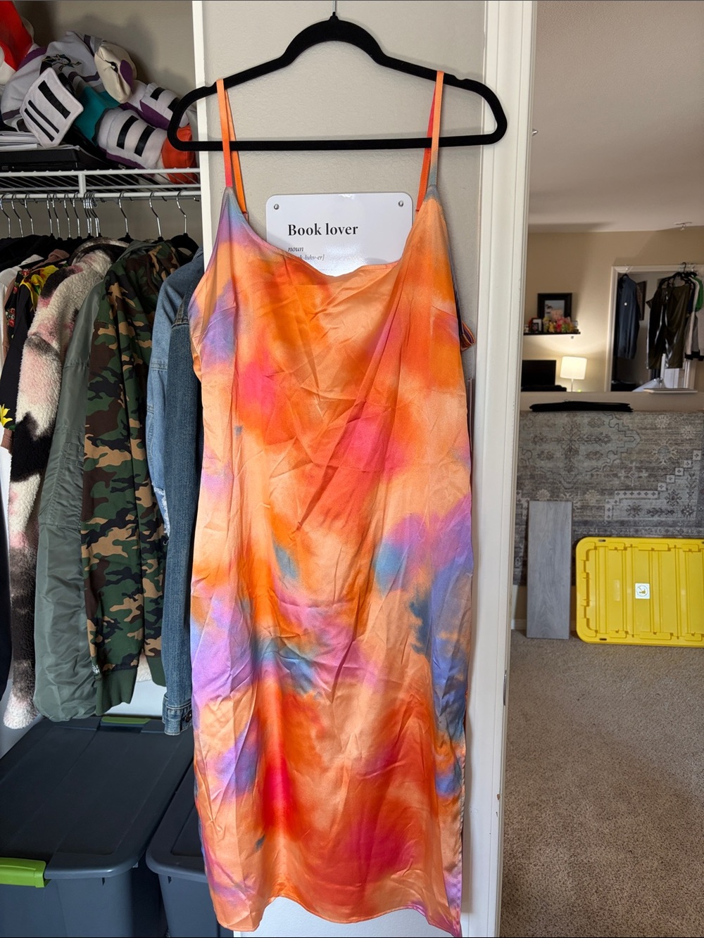 wild fable Orange Tie-Dye Slip Midi Dress with Pink & Purple Accents